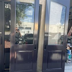 Solid Core, Glass Panel Pocket Doors W Mortise Lock