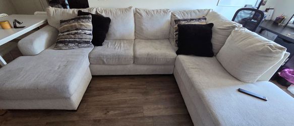 Large Beige Sectional Sofa with Chaise