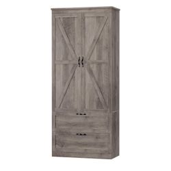 Farmhouse Rustic Tall Grey Buffet Cabinet With Storage
