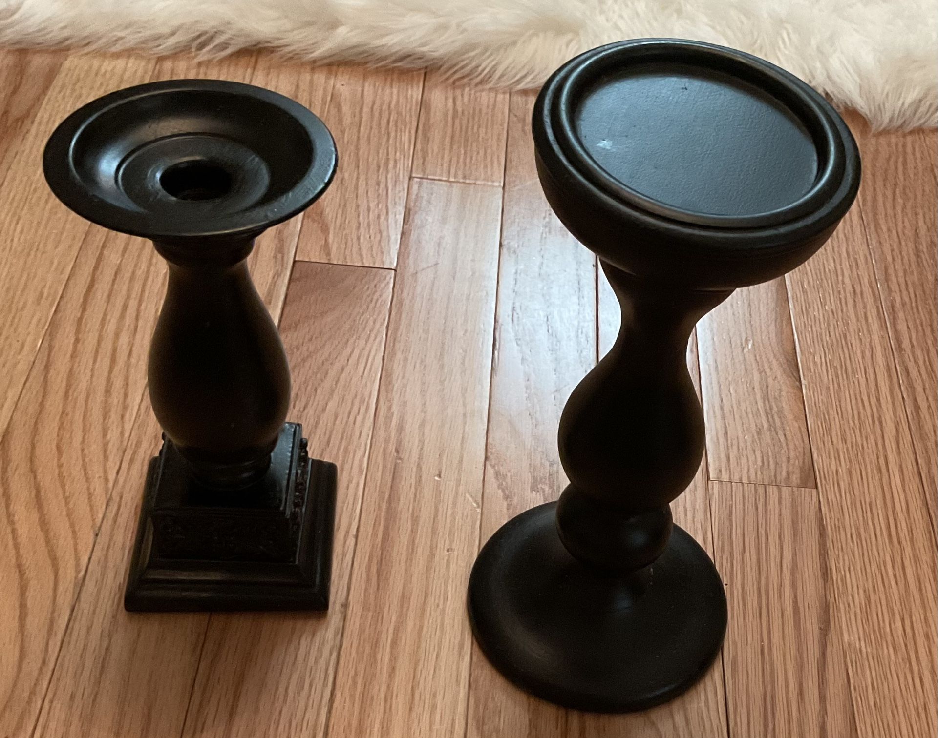 2 Black Candle Holders-8” & 10” Tall