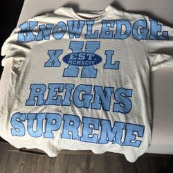 Cream And Blue Supreme Knowledge Reigns Tee