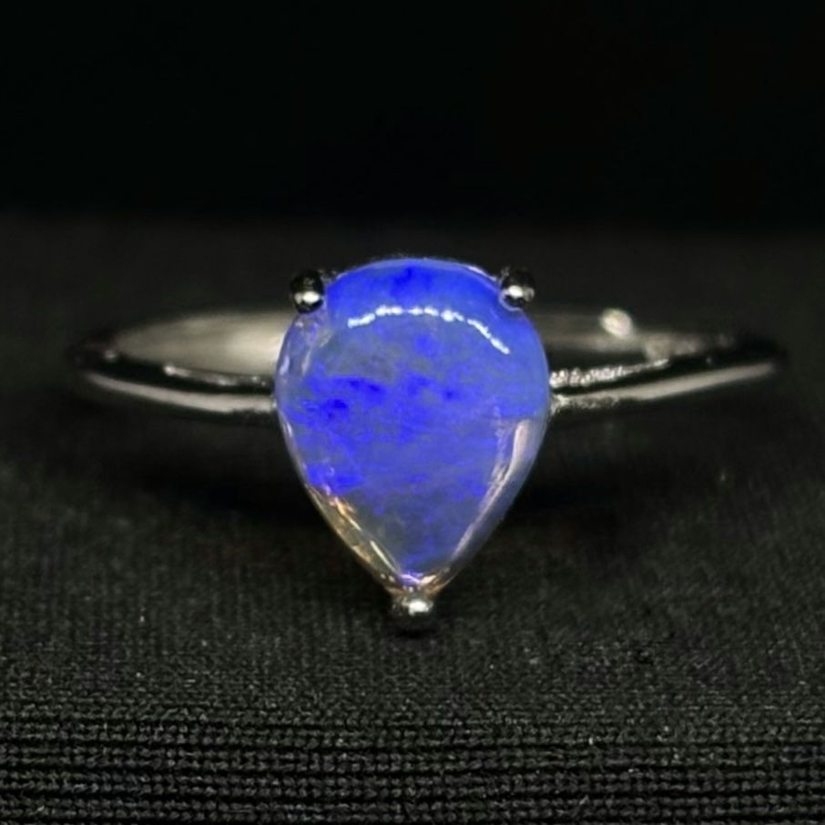 Blue Filled Australian Lightning Ridge Opal Custom Handmade Silver Ring