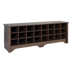 Prepac 20.25 in. H x 60 in. W Brown Engineered Wood Shoe Storage Bench with 24-Cubbies, Shoe Rack for Front Door Entrance