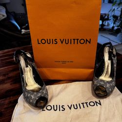 Louis Vuitton Grey Monogram Slingback Heels Size 8.5