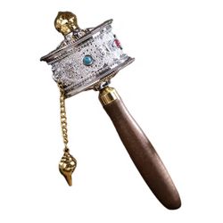 Wooden Handle Tibetan Prayer Wheel Handheld Buddhist Premium Buddha Scriptures Turn Praying Instrument for Meditation Room