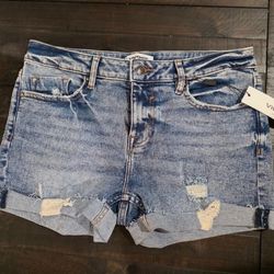 Vigoss Marley Mid Rise Cuff Distresses Shorts Indigo Size 8
