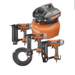 Gal. Portable Electric Pancake Air Compressor w/ 18GA Brad Nailer, 16GA Straight Finish Nailer, & 18GA Finish Stapler