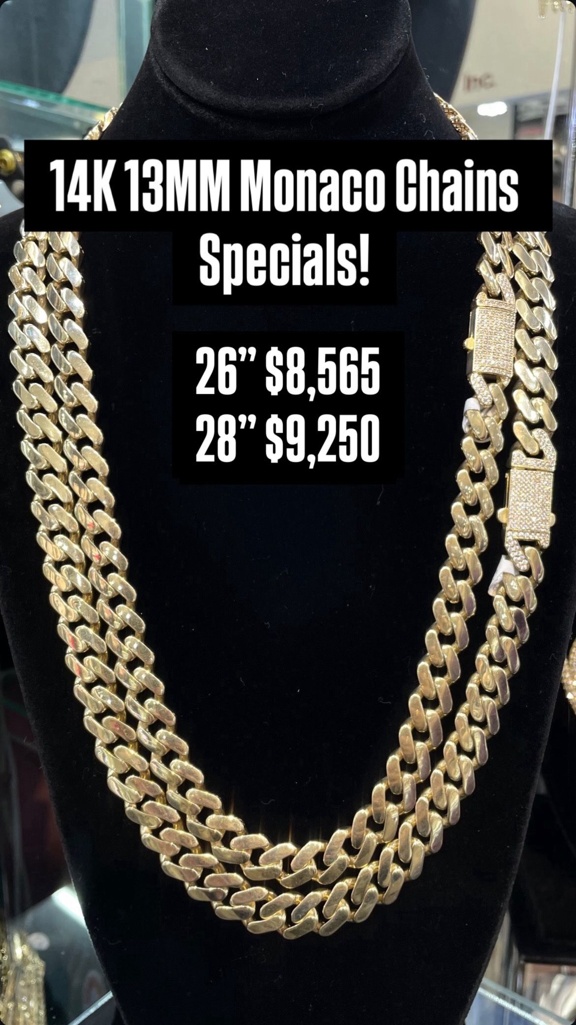 14K 13MM Monaco Chain Yellow Gold