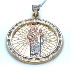 14Kt Tri Color Gold CZ San Judas Pendant 2.70g 200510/8