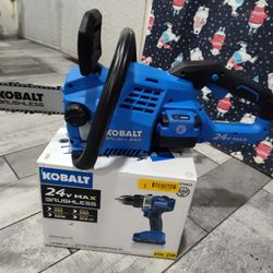 KOBALT 24V MAX Brushless Combo Set – Chainsaw + Drill + 2 Batteries + Charger 🔵🪓🔋