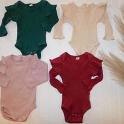 Baby Girls 3-6 Month Bodysuits Flutter Sleeves Ribbed Clothes Lot