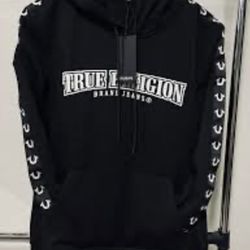 True religion, black men’s  pull over hoodie Size Medium 