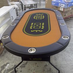 Barrington 10 Player Folding Poker Table with Steel Cup Holders & Padded Rails – No Assembly Require