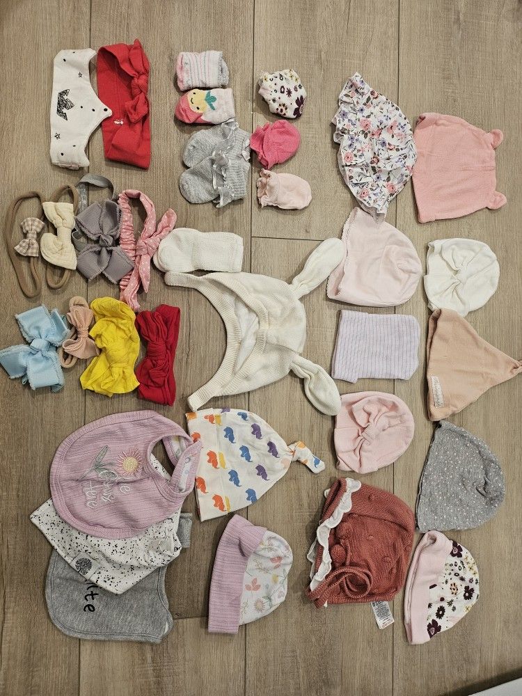 New Over 70 Items Newborn To 3 Months Clothes Socks Hats Ribbons Only Some Hardly Worn
