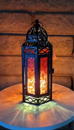 Red Moroccan Decorative Lantern with Fairy Lights and remote