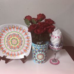 Mandala Plate And Flower Vase