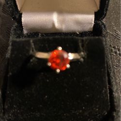 Sterling Silver Round & Square Orange Garnet Gemstone Rings 