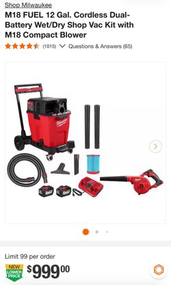 Milwaukee M18 FUEL 12 Gal. Wet/Dry Shop Vac Kit
