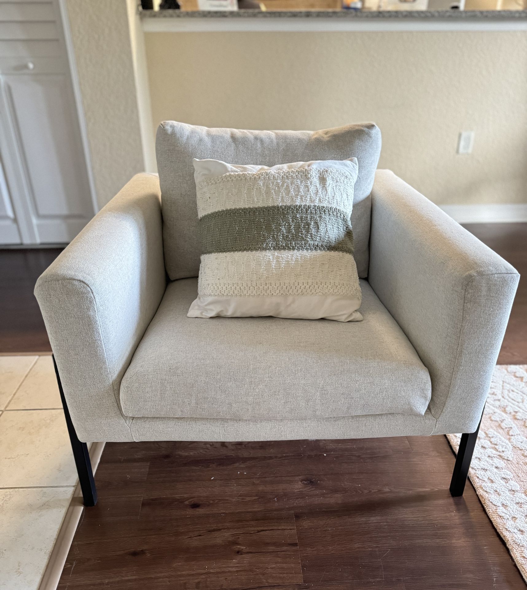 Modern Beige Armchair – Upholstered Accent Chair with Cushion & Black Metal Legs MOVING SALE!