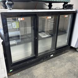 53 in. 11.5 cu. ft. in Counter Height Back Bar Cooler with 3-Sliding Doors in Black, ETL Certified