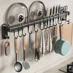 Rack It Up 17.7" Easy Mount Wall Rack Utensil Bar w 8 Hooks, Bordeaux