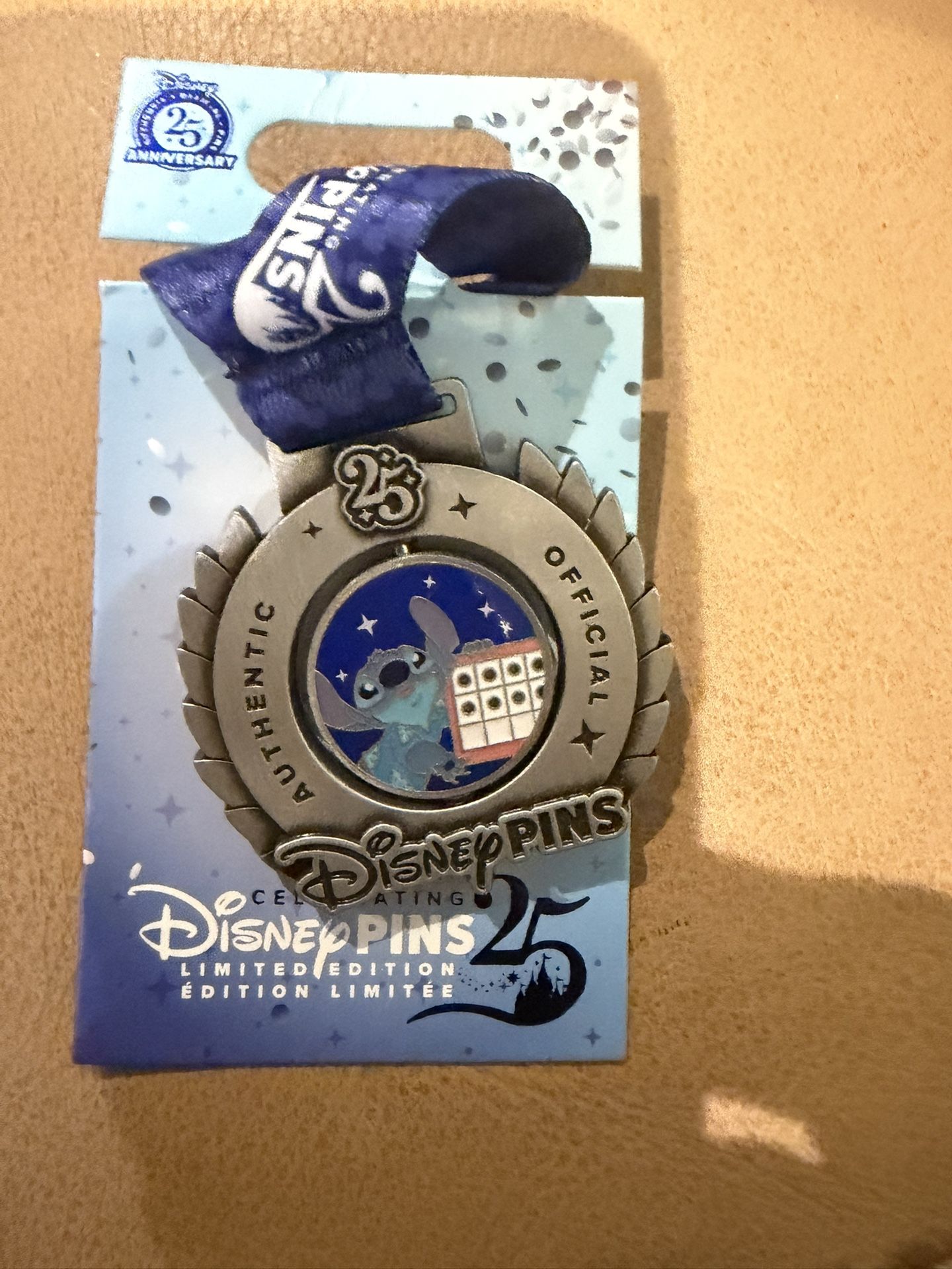 Disney Parks Pin Trading 25th Anniversary Stitch Medal Ribbon Limited LE 4000