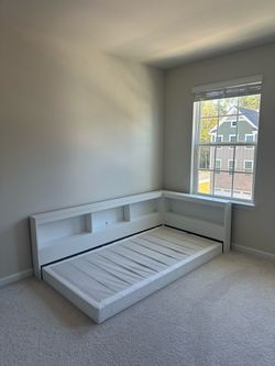 White Twin Daybed with Storage Shelves + Base for Mattress