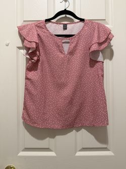 Pink Polkadot Shirt With Ruffle Sleeves