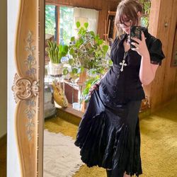 BLACK LARGE Womens Victorian Corset Tops Shirts Gothic Steampunk Lace Up Blouse