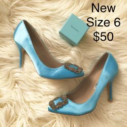 Satin Blue Heels Size 6