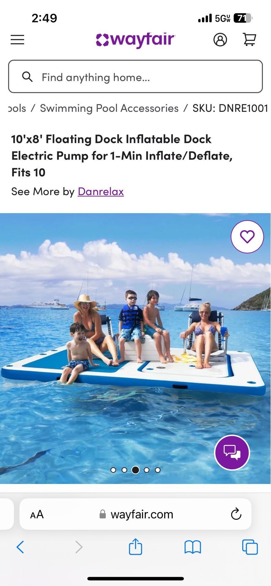 Brand new 10 Ft X 8ft floating dock inflatable dock with electric pump