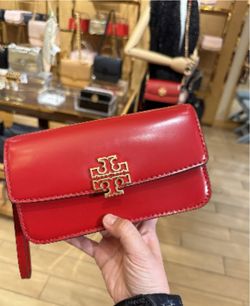 Tory Burch Britten Smooth Chain Wallet w/Wristlet, Color Red