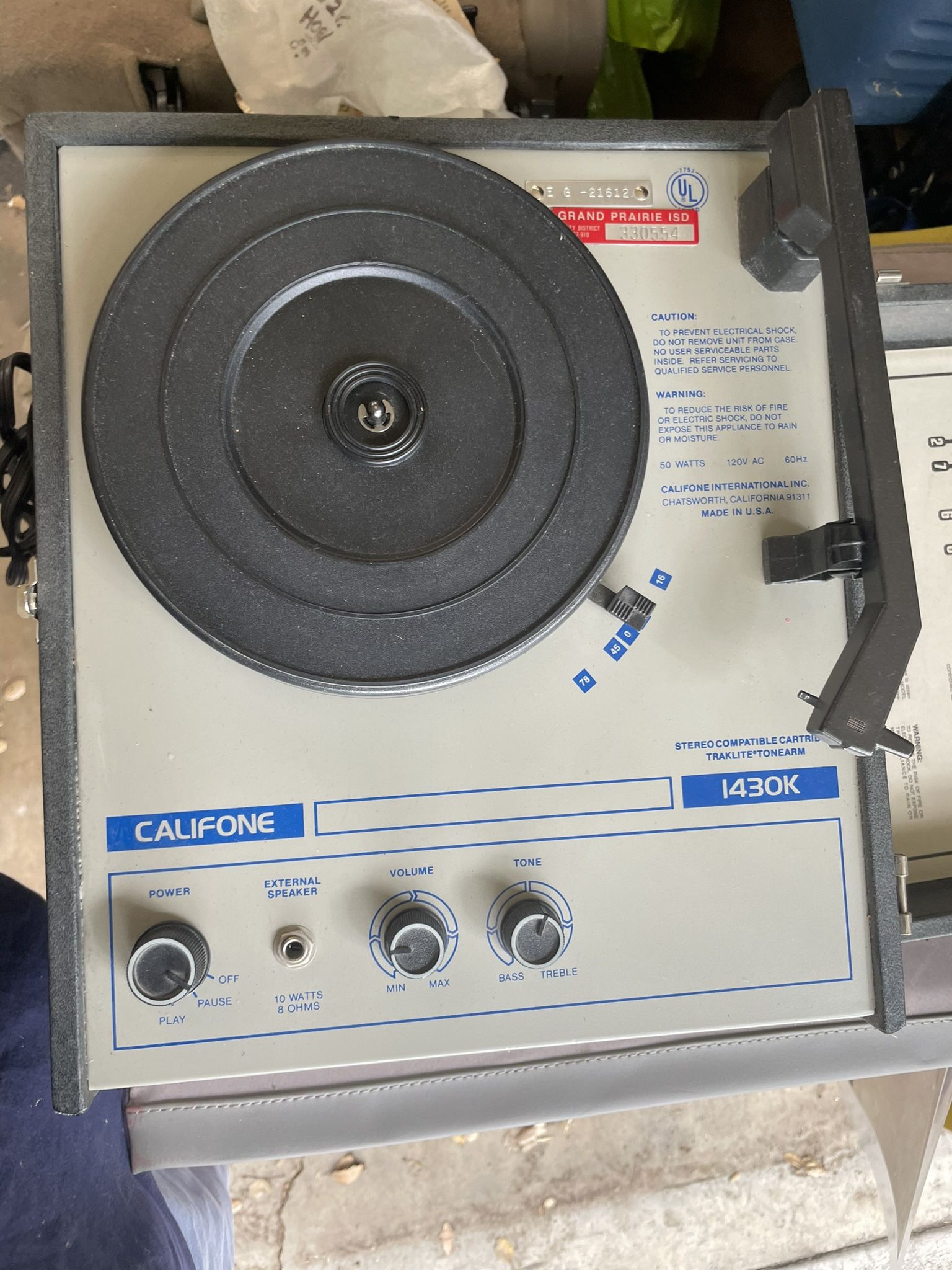 Vintage Record Player Califone 1430 K