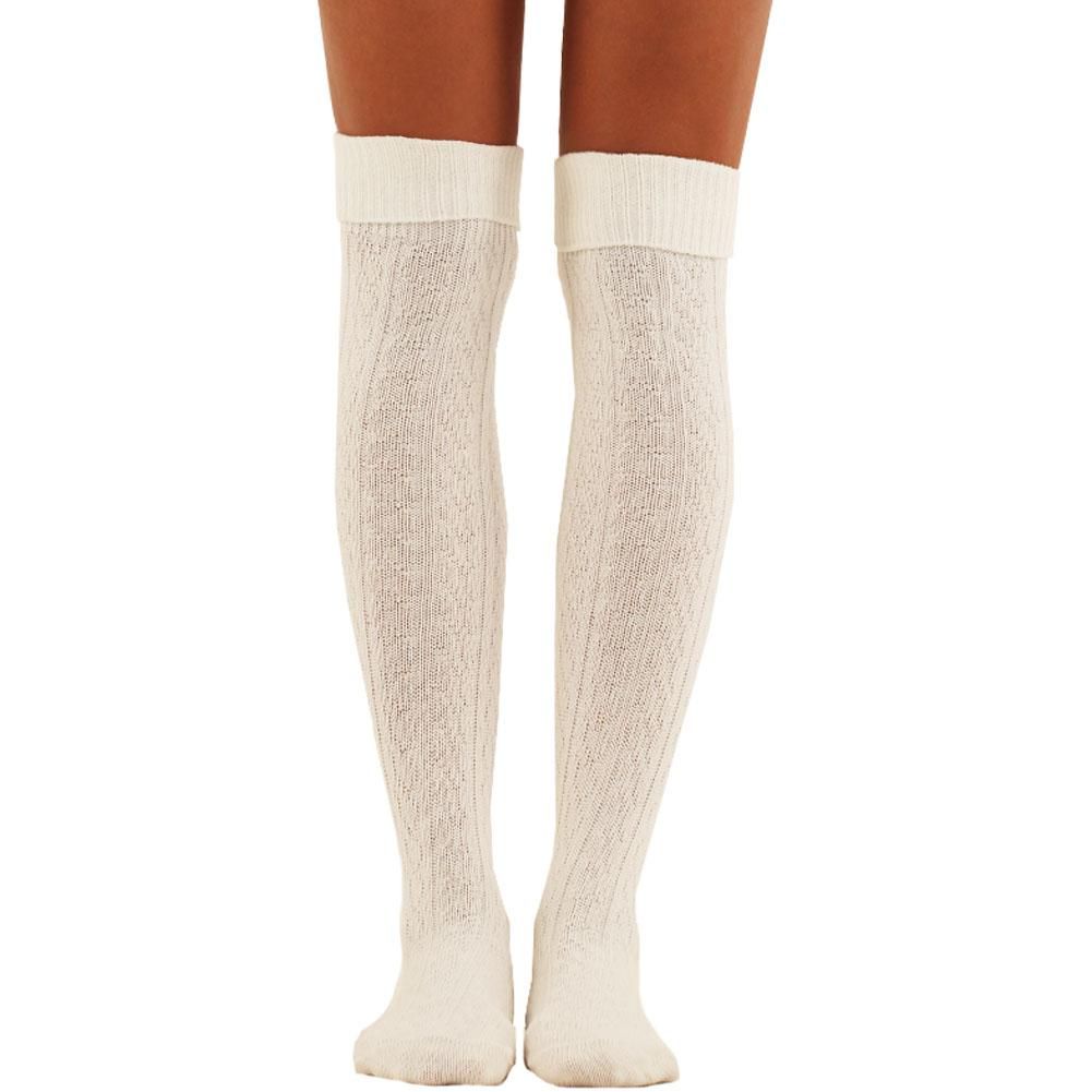 Womens Over The Knee Cable Knit Socks Warm Insulated Winter Warm Boot-Cream
