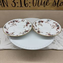 2 Minton Bone China, Ancestral Pattern, Hand Painted Bread and Butter Plates