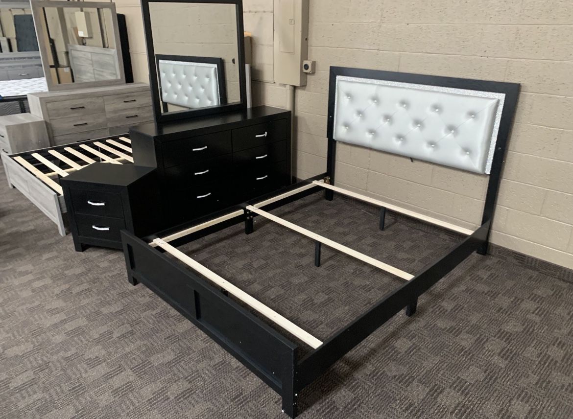 Silver Grey Queen Bed Set Black