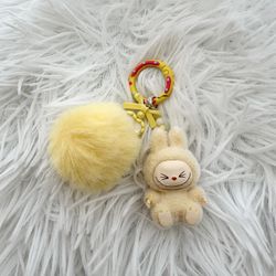 Mini Flocked Labubu Bag Charm Keychains