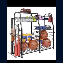 Garage Sports Equipment Organizer - Ball Storage Rack with Elastic Rope