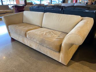 Tan 2-Cushion Microfiber Sofa with Rolled Arms