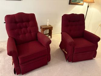 Pair of La-Z-Boy Burgundy Fabric Rocker Recliners