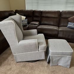 Eddie Bauer Upholstered Wingback Swivel Glider With Ottoman