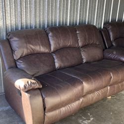 Recliner Leather Couch  W/ Cup holder Station