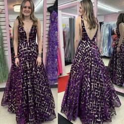 New With Tags Alyce Paris Purple & Gold Long Formal Dress & Prom Dress $150