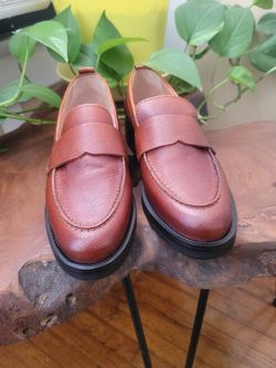 NOVITA women Leather Cognac Loafers Size 8