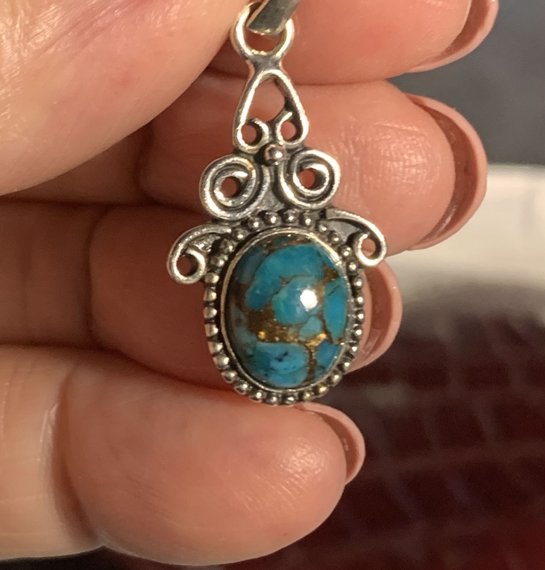 Blue Tourquise Pendant. 925 Sterling Silver .