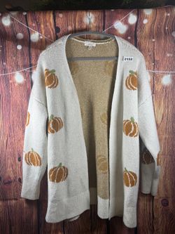 Maurices Pumpkin Pattern Open Front Cardigan Cream Women's XL