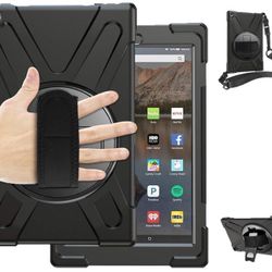Fire HD 10 Rugged Shockproof Case w/Stand, Hand & Shoulder Strap Black