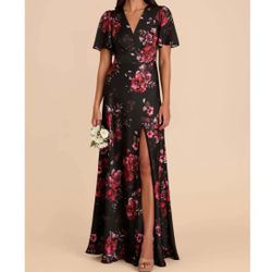 New Birdy Grey Floral Satin Maxi Dress