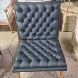 Mid-Century Modern Black Faux Leather Upholstered Walnut Finished Wood Lounge Chair