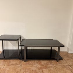 Black Glass Coffe Table And two End Tables